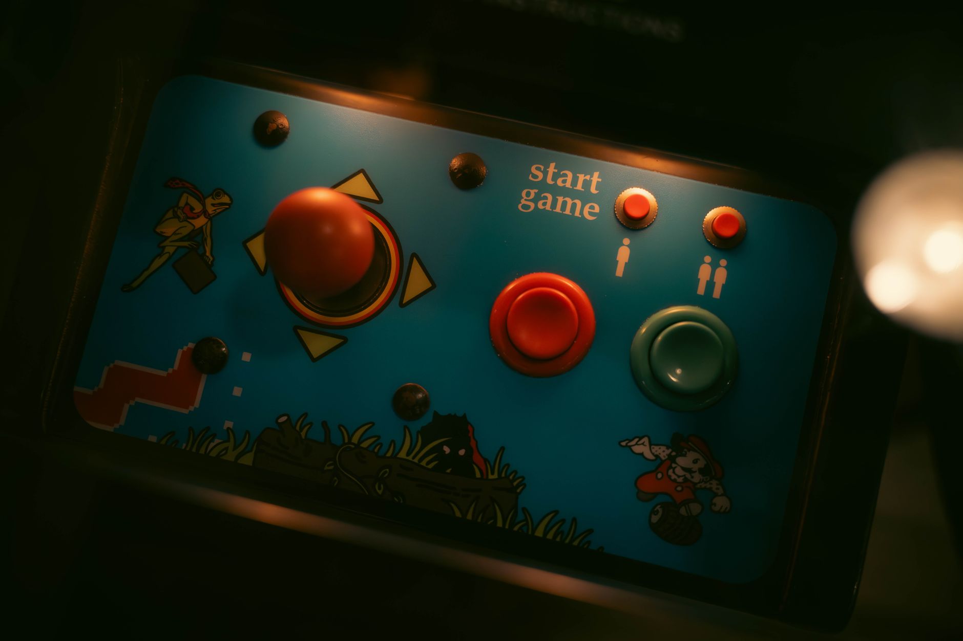 Neon lit retro arcade joystick